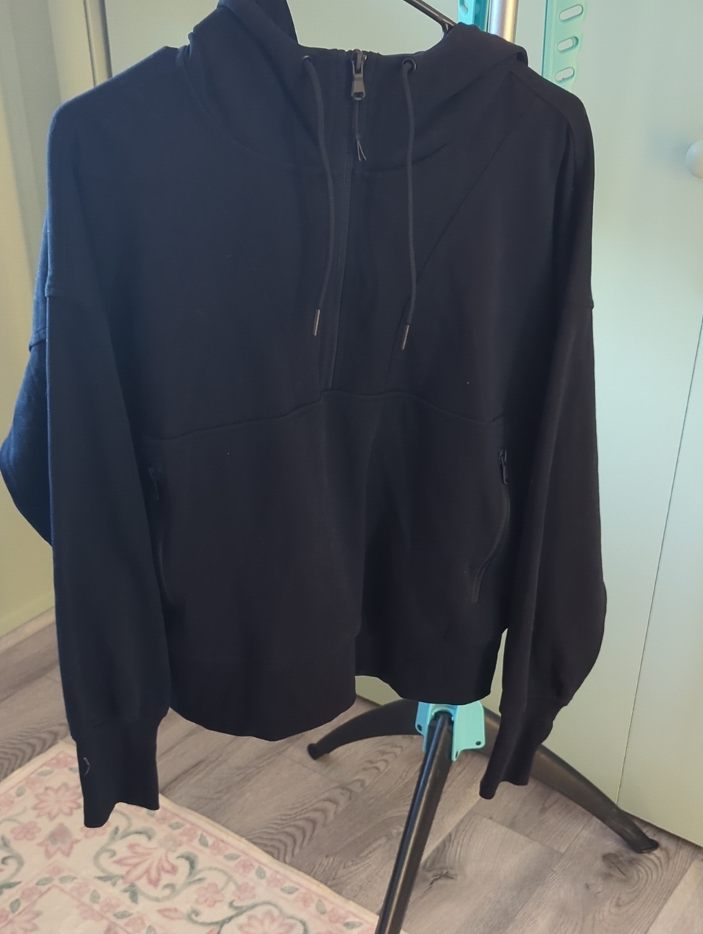 Old Navy Black Half-Zip Hooded Sweatshirt